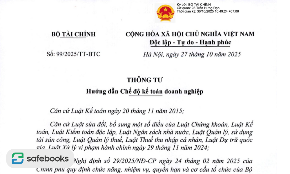 Toàn văn thông tư 99/2025/TT-BTC