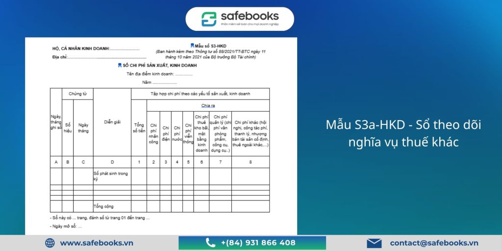(Tải Miễn Phí) 7 Mẫu Sổ Sách Kế Toán Hộ Kinh Doanh Excel 2026 7 Mẫu S3a-HKD - Sổ theo dõi nghĩa vụ thuế khác