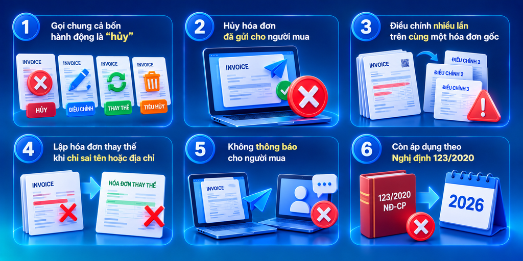 Hủy hóa đơn điện tử: phân biệt hủy, tiêu hủy, điều chỉnh, thay thế