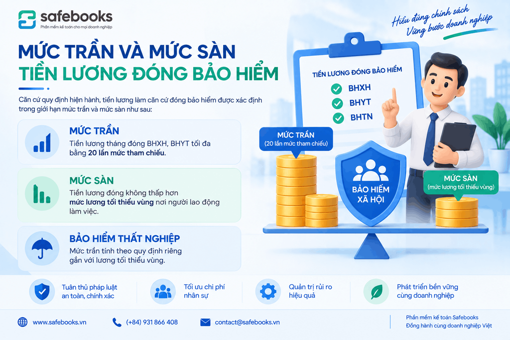 Mức trần và mức sàn tiền lương dóng bảo hiểm 1