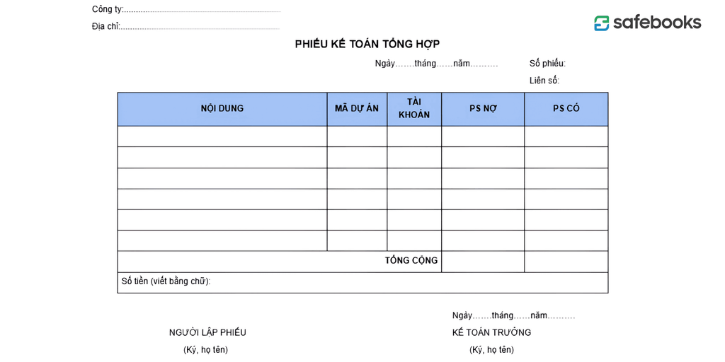 Phiếu kế toán là gì? Mẫu phiếu kế toán chuẩn, chi tiết 2 Mẫu phiếu kế toán tổng hợp
